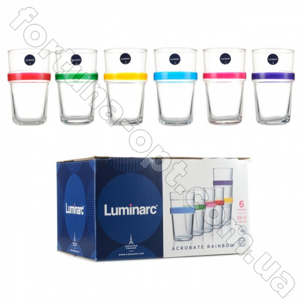 Набор высоких стаканов с разноцветными полосами Luminarc Rainbow Arcobate 320 мл 6 шт - 1598 ✅ базовая цена 206.37 грн. ✔ Опт ✔ Скидки ✔ Заходите! - Интернет-магазин ✅ Фортуна-опт ✅