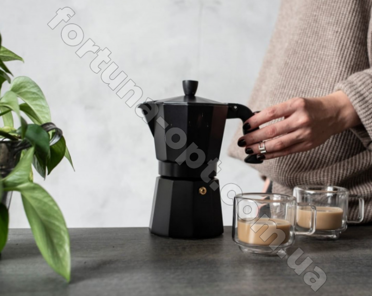 Кофеварка гейзерная черная на 6 чашек A-Plus - 2091 ✅ базовая цена $9.57 ✔ Опт ✔ Скидки ✔ Заходите! - Интернет-магазин ✅ Фортуна-опт ✅