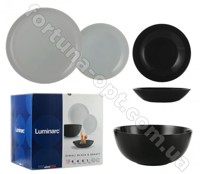 Сервиз столовый Luminarc Diwali Black & Granit L - 4358 19 предметов ➜ Оптом и в розницу ✅ актуальная цена -Интернет магазин ✅ Фортуна ✅