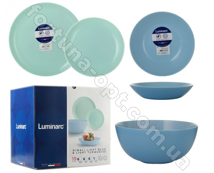 Столовый сервиз Luminarc Diwali Turquose & Blue L - 4359 19 предметов ➜ Оптом и в розницу ✅ актуальная цена -Интернет магазин ✅ Фортуна ✅