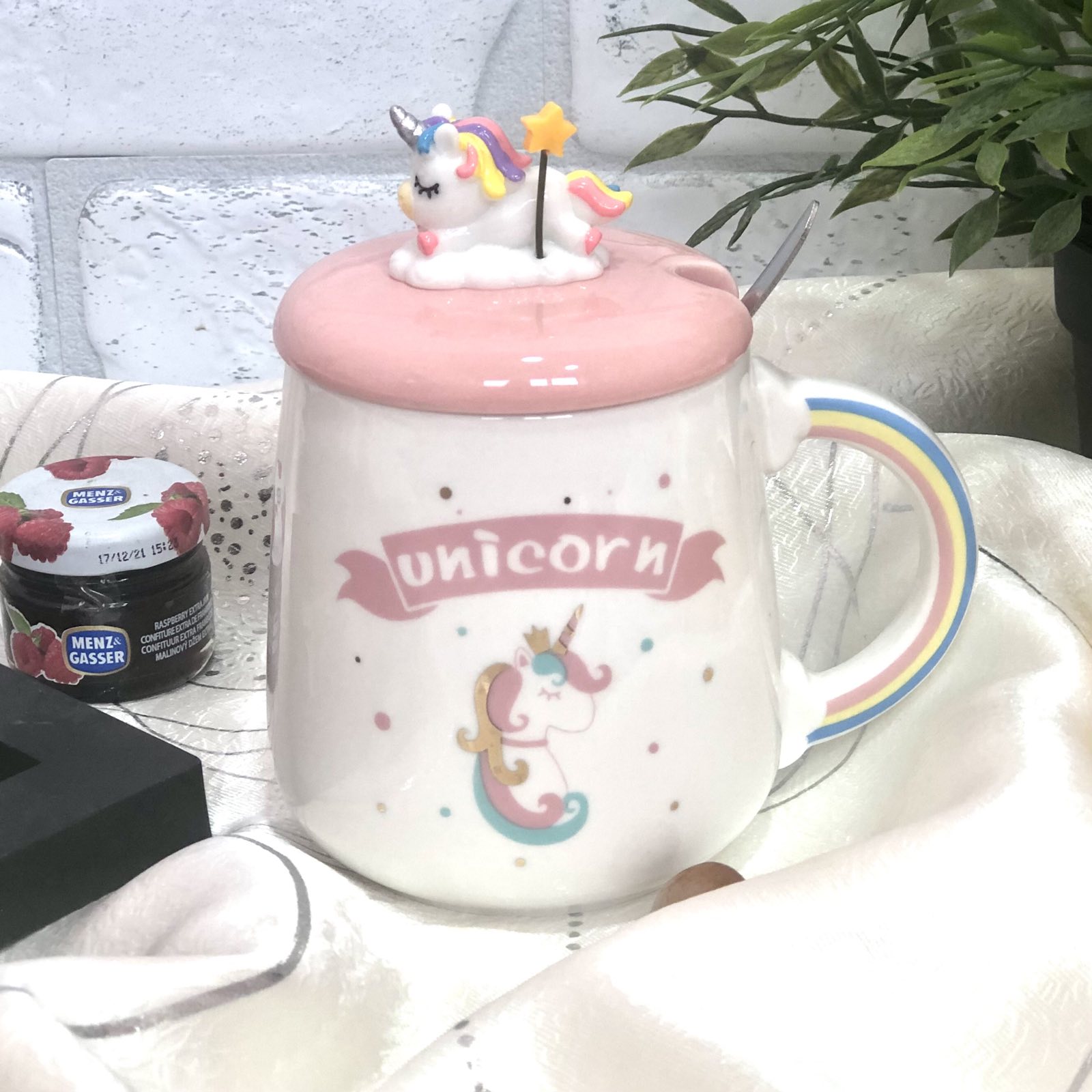 Чашка с крышкой и ложкой 450 мл "Magic unicorn" керамика Stenson - 00224 ✅ базовая цена $4.52 ✔ Опт ✔ Скидки ✔ Заходите! - Интернет-магазин ✅ Фортуна-опт ✅