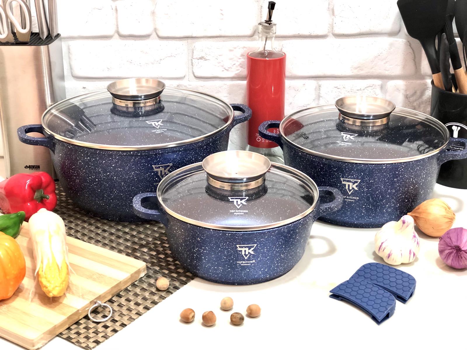 Набор посуды с мраморным покрытием синий Top Kitchen - TK 00021 ✅ базовая цена $47.72 ✔ Опт ✔ Скидки ✔ Заходите! - Интернет-магазин ✅ Фортуна-опт ✅