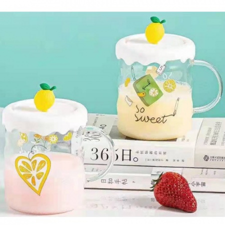 Чашка с крышкой и ложкой стекло 480 мл So sweet Stenson - 00528 ✅ базовая цена $5.33 ✔ Опт ✔ Скидки ✔ Заходите! - Интернет-магазин ✅ Фортуна-опт ✅