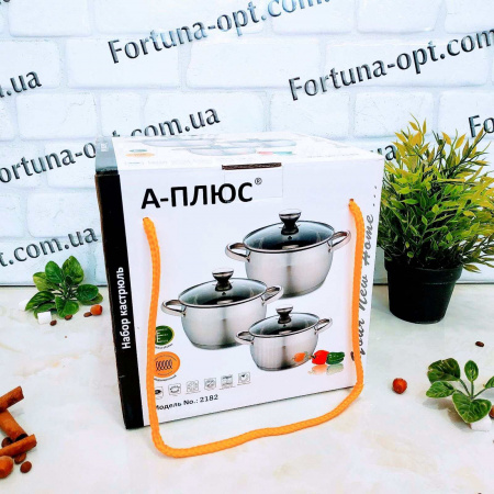Набор кастрюль из нержавеющей стали A-Plus - 2182 ✅ картинка - Интернет-магазин ✅ Fortuna-opt.com.ua. ✅ Набор кастрюль из нержавеющей стали A-Plus - 2182➜ Опт и розница ✅ актуальная цена -Интернет магазин ✅ Фортуна ✅