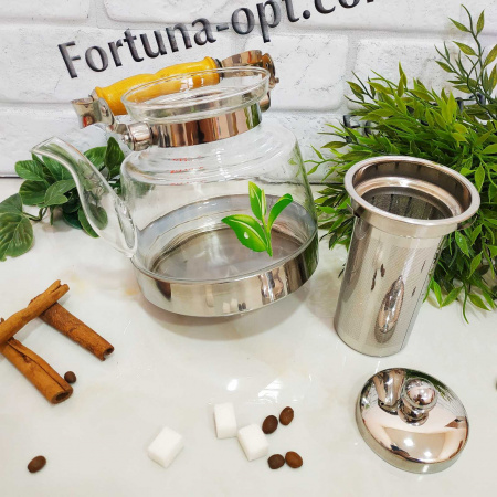 Чайник стекло  1000мл (А-Плюс) 1052 ✅ базовая цена $11.67 ✔ Опт ✔ Скидки ✔ Заходите! - Интернет-магазин ✅ Фортуна-опт ✅