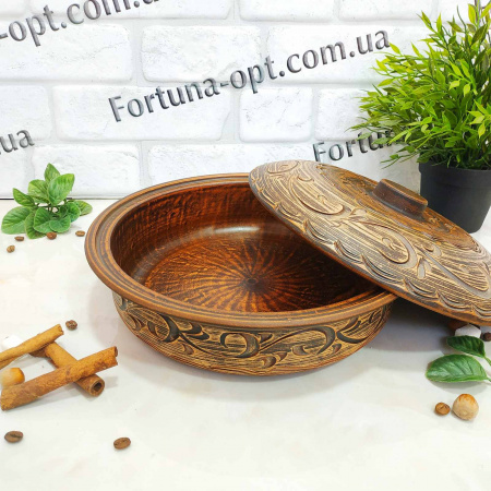 Сковорода из красной глины с крышкой 7790 ✅ базовая цена 282.01 грн. ✔ Опт ✔ Скидки ✔ Заходите! - Интернет-магазин ✅ Фортуна-опт ✅