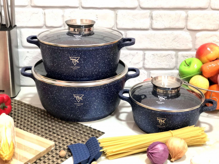 Набор посуды с мраморным покрытием синий Top Kitchen - TK 00021 ✅ базовая цена $47.72 ✔ Опт ✔ Скидки ✔ Заходите! - Интернет-магазин ✅ Фортуна-опт ✅