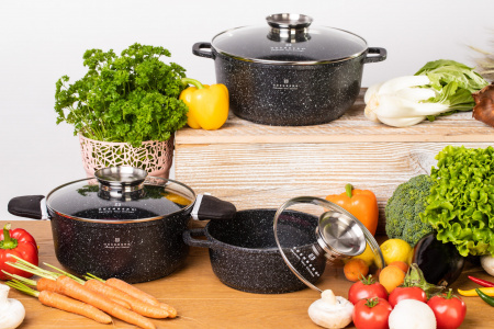 Набор казанов круглый черный мрамор 3шт (2,3/4,5/6,8л) Edenberg EB - 8140 ✅ базовая цена $52.57 ✔ Опт ✔ Скидки ✔ Заходите! - Интернет-магазин ✅ Фортуна-опт ✅