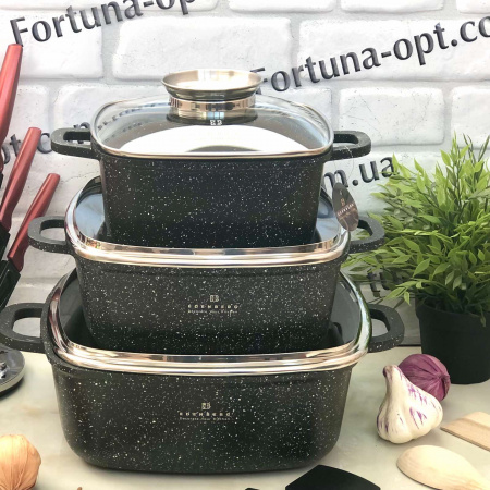 Набор казанов с черным мраморным Edenberg EB - 8141 покрытием  ✅ базовая цена $62.52 ✔ Опт ✔ Скидки ✔ Заходите! - Интернет-магазин ✅ Фортуна-опт ✅