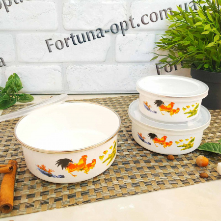 Набор судочков  эмаль белые/желтые 0961 - 5 шт ✅ базовая цена $5.39 ✔ Опт ✔ Скидки ✔ Заходите! - Интернет-магазин ✅Фортуна-опт ✅