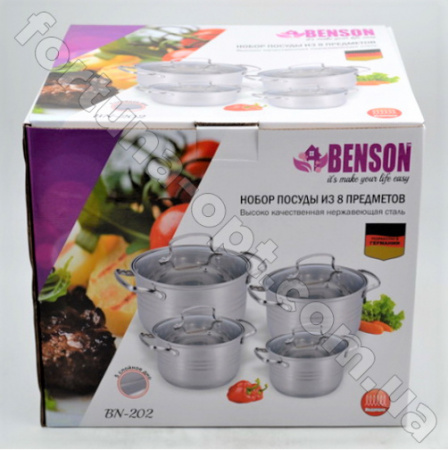 Набор кастрюль Benson BN - 202 ✅ картинка - Интернет-магазин ✅ Fortuna-opt.com.ua. ✅ Набор кастрюль Benson BN - 202➜ Опт и розница ✅ актуальная цена -Интернет магазин ✅ Фортуна ✅