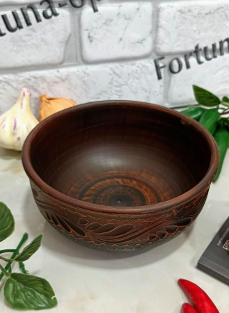   Миска красная глина 1 л резная 7781 ✅ базовая цена 53.04 грн. ✔ Опт ✔ Скидки ✔ Заходите! - Интернет-магазин ✅ Фортуна-опт ✅