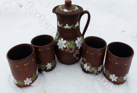 Набор кувшин 3 л + 4 стакана рисованные (красная глина) ✅ базовая цена 227.37 грн. ✔ Опт ✔ Скидки ✔ Заходите! - Интернет-магазин ✅ Фортуна-опт ✅