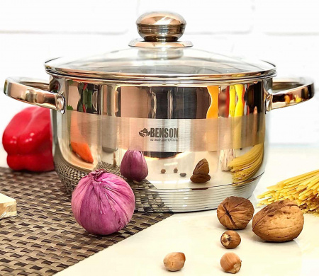 Кастрюля с крышкой из нержавеющей стали Benson BN - 220 - 4,5 л ✅ базовая цена $20.36 ✔ Опт ✔ Скидки ✔ Заходите! - Интернет-магазин ✅ Фортуна-опт ✅
