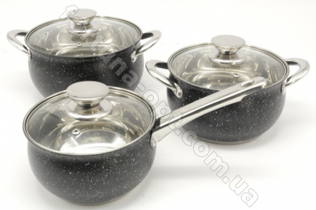 Набор кастрюль с мраморным покрытием А-Plus - 2187 ✅ картинка - Интернет-магазин ✅ Fortuna-opt.com.ua. ✅ Набор кастрюль с мраморным покрытием А-Plus - 2187 ✅ базовая цена $27.48 ✔ Опт ✔ Скидки ✔ Заходите! - Интернет-магазин ✅ Фортуна-опт ✅