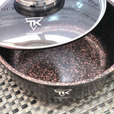 Кастрюля-казан Top Kitchen черный в оранжевую точку мрамор 5,7 л -(28 см) TК 00053 ✅ базовая цена $22.51 ✔ Опт ✔ Скидки ✔ Заходите! - Интернет-магазин ✅ Фортуна-опт ✅
