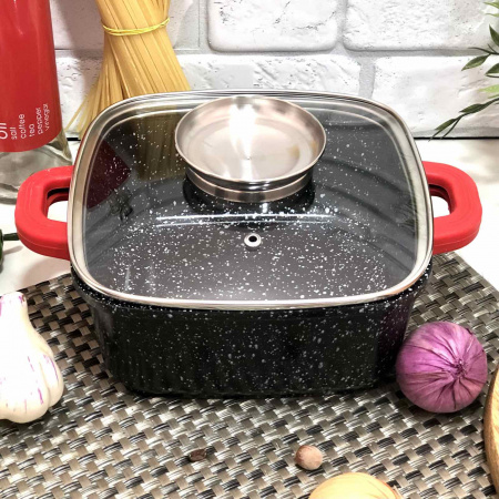 Казан - кастрюля квадрат с мраморным покрытием A-Plus - 1473 - 5,1 л - 24 см  ✅ базовая цена $17.44 ✔ Опт ✔ Скидки ✔ Заходите! - Интернет-магазин ✅ Фортуна-опт ✅