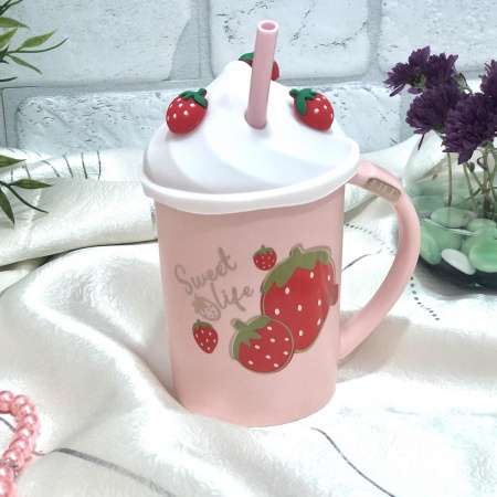 Чашка с силиконовой крышкой и трубочкой 400 мл Sweet life Stenson - 00518 ✅ базовая цена $6.70 ✔ Опт ✔ Скидки ✔ Заходите! - Интернет-магазин ✅ Фортуна-опт ✅
