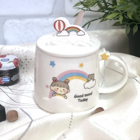 Чашка с крышкой и ложкой 400 мл керамика Rainbow Stenson - 00516 ✅ картинка - Интернет-магазин ✅ Fortuna-opt.com.ua. ✅ Чашка с крышкой и ложкой 400 мл керамика Rainbow Stenson - 00516 ✅ базовая цена $5.43 ✔ Опт ✔ Скидки ✔ Заходите! - Интернет-магазин ✅ Фортуна-опт ✅