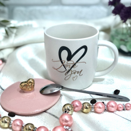 Чашка керамическая с крышкой и ложкой 400 мл "Love" Stenson - 00223 ✅ базовая цена $4.10 ✔ Опт ✔ Скидки ✔ Заходите! - Интернет-магазин ✅ Фортуна-опт ✅