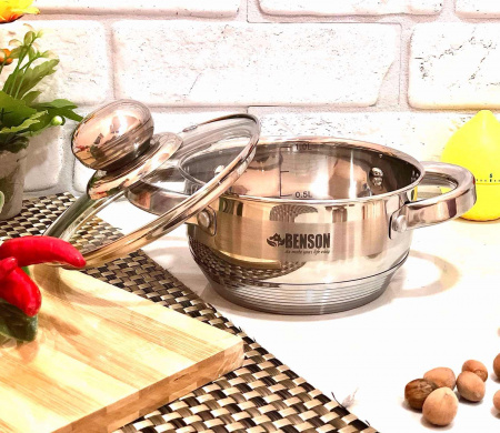 Кастрюля из нержавеющей стали 9 - слойное дно Benson BN - 216 - 1 л ✅ базовая цена $9.59 ✔ Опт ✔ Скидки ✔ Заходите! - Интернет-магазин ✅ Фортуна-опт ✅