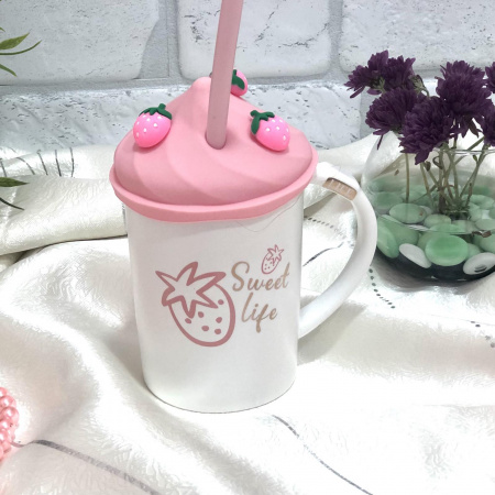 Чашка с силиконовой крышкой и трубочкой 400 мл Sweet life Stenson - 00518 ✅ базовая цена $6.70 ✔ Опт ✔ Скидки ✔ Заходите! - Интернет-магазин ✅ Фортуна-опт ✅