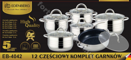 Набор кастрюль с сотейником и ковшиком Edenberg EB - 4042 ✅ картинка - Интернет-магазин ✅ Fortuna-opt.com.ua. ✅ Набор кастрюль с сотейником и ковшиком Edenberg EB - 4042➜ Опт и розница ✅ актуальная цена -Интернет магазин ✅ Фортуна ✅