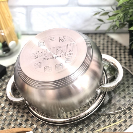 Кастрюля из нержавеющей стали с пятислойным дном Benson 595 - 2,1 л ✅ базовая цена $10.37 ✔ Опт ✔ Скидки ✔ Заходите! - Интернет-магазин ✅ Фортуна-опт ✅