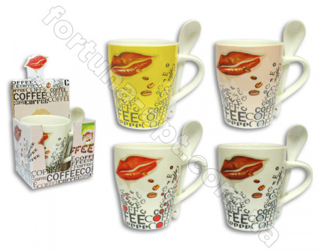 Чашка керамическая с ложкой 380 мл Валентинка Elina EL - 3082 ✅ базовая цена 29.40 грн. ✔ Опт ✔ Скидки ✔ Заходите! - Интернет-магазин ✅ Фортуна-опт ✅