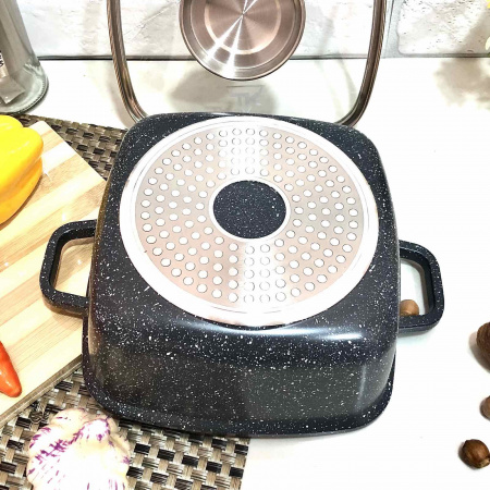 Кастрюля - казан квадрат Top Kitchen черный в белую точку мрамор 2,7 л - (20 см) TК 00054 ✅ базовая цена $18.01 ✔ Опт ✔ Скидки ✔ Заходите! - Интернет-магазин ✅ Фортуна-опт ✅