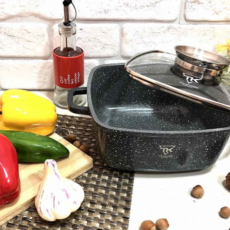 Кастрюля - казан квадрат Top Kitchen черный в белую точку мрамор 2,7 л - (20 см) TК 00054 ✅ базовая цена $18.01 ✔ Опт ✔ Скидки ✔ Заходите! - Интернет-магазин ✅ Фортуна-опт ✅