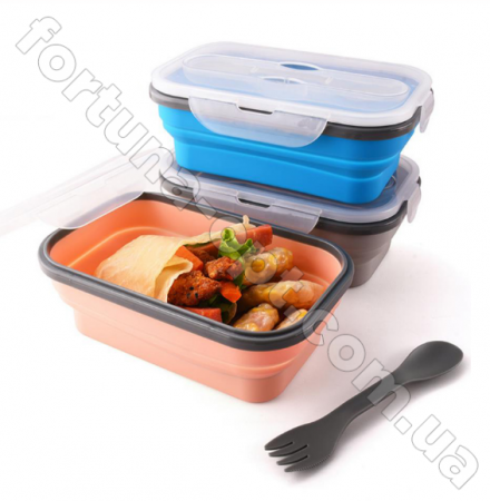 Ланч-бокс силиконовый складной Frico FRU - 383 - 800 мл ➜ фото ➜ розн цена $5.04 - Интернет-магазин ✅ Fortuna-opt.com.ua. ✅