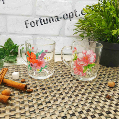Чашка стеклянная 200 мл Цветы - 8100 ✅ базовая цена 39.60 грн. ✔ Опт ✔ Скидки ✔ Заходите! - Интернет-магазин ✅ Фортуна-опт ✅