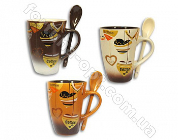 Кружка с ложкой керамическая 370 мл Кофе Elina EL - 3121 ✅ картинка - Интернет-магазин ✅ Fortuna-opt.com.ua. ✅ Кружка с ложкой керамическая 370 мл Кофе Elina EL - 3121 ✅ базовая цена 29.40 грн. ✔ Опт ✔ Акции ✔ Заходите! - Интернет-магазин Fortuna-opt.com.ua.