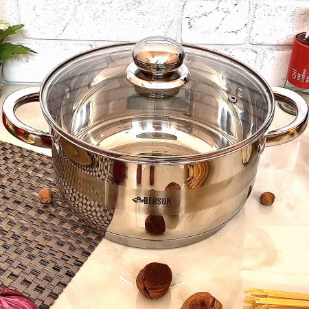 Кастрюля с крышкой из нержавеющей стали Benson BN - 220 - 4,5 л ✅ базовая цена $20.36 ✔ Опт ✔ Скидки ✔ Заходите! - Интернет-магазин ✅ Фортуна-опт ✅