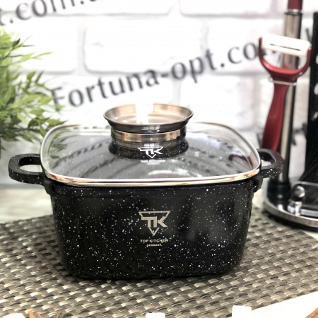 Кастрюля - казан квадрат Top Kitchen черный в белую точку мрамор 2,7 л - (20 см) TК 00054 ✅ базовая цена $18.01 ✔ Опт ✔ Скидки ✔ Заходите! - Интернет-магазин ✅ Фортуна-опт ✅