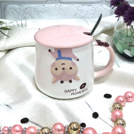 Чашка керамическая с крышкой и ложкой 400 мл "Animals" Stenson - 00203 ✅ базовая цена $3.78 ✔ Опт ✔ Скидки ✔ Заходите! - Интернет-магазин ✅ Фортуна-опт ✅