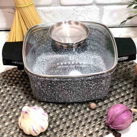 Казан - жаровня с крышкой мрамор Edenberg EB - 3973 - 4,4 л - 24 см✅базовая цена$24.30✔Опт✔Скидки✔Заходите! - Интернет-магазин ✅Фортуна-опт ✅