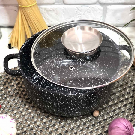 Казан - кастрюля круглая с мраморным покрытием A-Plus - 1462 - 5,2 л - 26 см ✅ базовая цена $20.53 ✔ Опт ✔ Скидки ✔ Заходите! - Интернет-магазин ✅ Фортуна-опт ✅