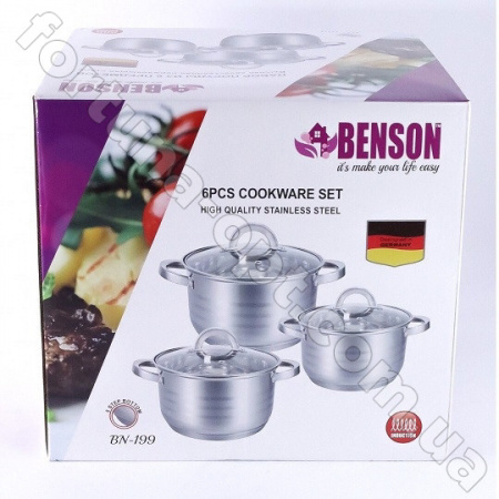 Набор кастрюль Benson BN - 199 ✅ картинка - Интернет-магазин ✅ Fortuna-opt.com.ua. ✅ Набор кастрюль Benson BN - 199➜ Опт и розница ✅ актуальная цена -Интернет магазин ✅ Фортуна ✅