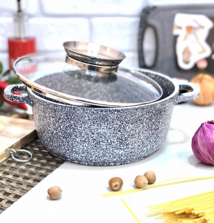 Казан мраморный 4,3 л  серый - Unique 5216 ✅ базовая цена $17.40 ✔ Опт ✔ Скидки ✔ Заходите! - Интернет-магазин ✅ Фортуна-опт ✅