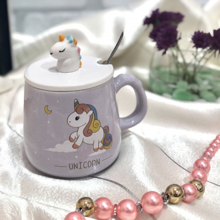 Чашка керамическая с крышкой и ложкой 400 мл "Beby unicorn" Stenson - 00221 ✅ базовая цена $4.20 ✔ Опт ✔ Скидки ✔ Заходите! - Интернет-магазин ✅ Фортуна-опт ✅