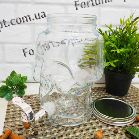 Лимонадник стеклянный с краном Череп 3,9 л 9037-04 ✅ базовая цена 314 грн. ✔ Опт ✔ Скидки ✔ Заходите! - Интернет-магазин ✅ Фортуна-опт ✅