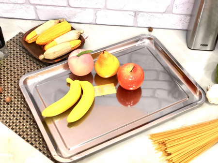 Поднос из нержавеющей стали прямоугольный 50*35 см -1810 ✅ базовая цена 79.75 грн. ✔ Опт ✔ Скидки ✔ Заходите! - Интернет-магазин ✅ Фортуна-опт ✅