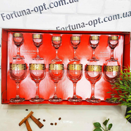 Бокал для вина + рюмка 12 пр. Греческий узор GE 03-163/164 ✅ базовая цена 790.32 грн. ✔ Опт ✔ Скидки ✔ Заходите! - Интернет-магазин ✅ Фортуна-опт ✅