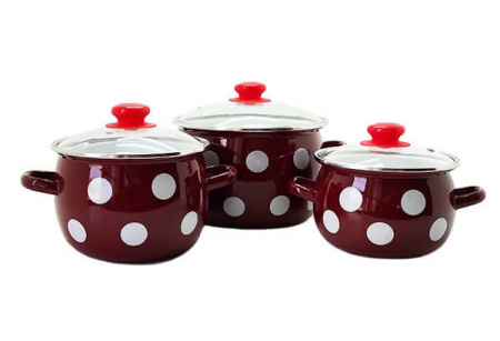 Набор эмалированных кастрюль Белый горох бордовый - 6946 ( 2,5 л, 3,5 л, 5 л ) ✅ базовая цена 680.84 грн. ✔ Опт ✔ Скидки ✔ Заходите! - Интернет-магазин ✅ Фортуна-опт ✅