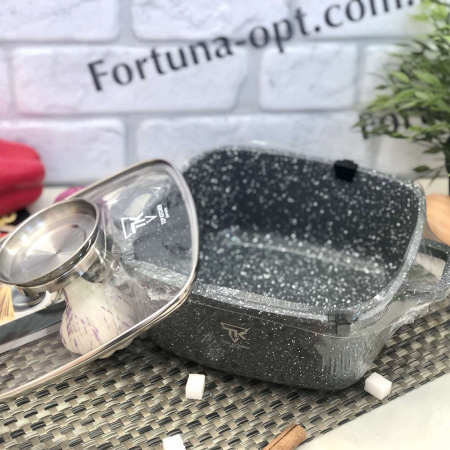 Кастрюля - казан квадрат Top Kitchen серый мрамор 2,7 л - (20 см) TК 00054 ✅ базовая цена $16.11 ✔ Опт ✔ Скидки ✔ Заходите! - Интернет-магазин ✅ Фортуна-опт ✅