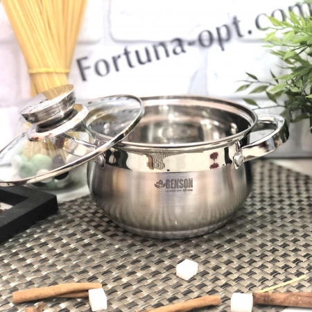 Кастрюля из нержавеющей стали с пятислойным дном Benson 595 - 2,1 л ✅ базовая цена $10.37 ✔ Опт ✔ Скидки ✔ Заходите! - Интернет-магазин ✅ Фортуна-опт ✅