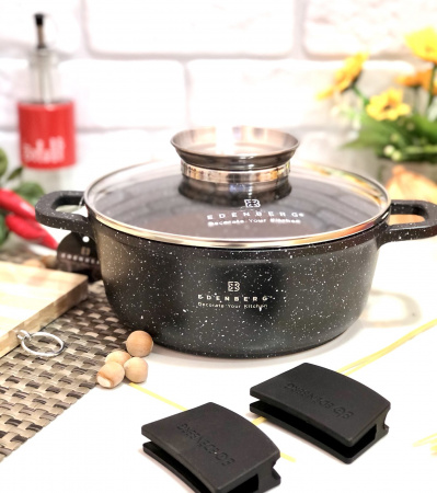 Казан с крышкой черный мрамор Edenberg EB - 8116 - 2,3 л/20 см ✅ базовая цена $17.04 ✔ Опт ✔ Скидки ✔ Заходите! - Интернет-магазин ✅ Фортуна-опт ✅
