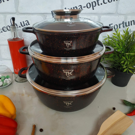 Набор казанов Top Kitchen (3 кастрюли) черные в оранжевую точку TК 00021 ✅ базовая цена $53.71 ✔ Опт ✔ Скидки ✔ Заходите! - Интернет-магазин ✅ Фортуна-опт ✅